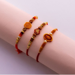Elegant Set of 3 OM Rakhis with Colorful Beads