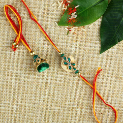 Embellished Green Beads-Work Bhaiya Bhabhi Modern cum Traditional Rakhi Set