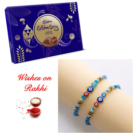 Evil Eye Rakhi Duo and Cadbury Celebrations Premium Gift