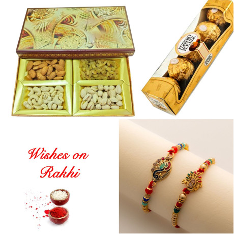 Exclusive Rakhi Set of 2 with Assorted Dry Fruits and Ferrero Rocher