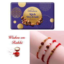 Exquisite Rakhi Trio with Cadbury Rich Dryfruit Collection Chocolates