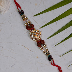 Fancy Rakhi with AD Rudraksh and Beads