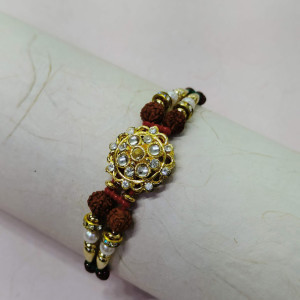 Fancy Rakhi with AD Rudraksh and Beads