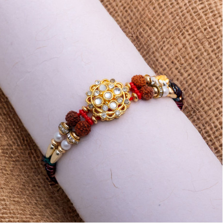 Fancy Rakhi with AD Rudraksh and Beads