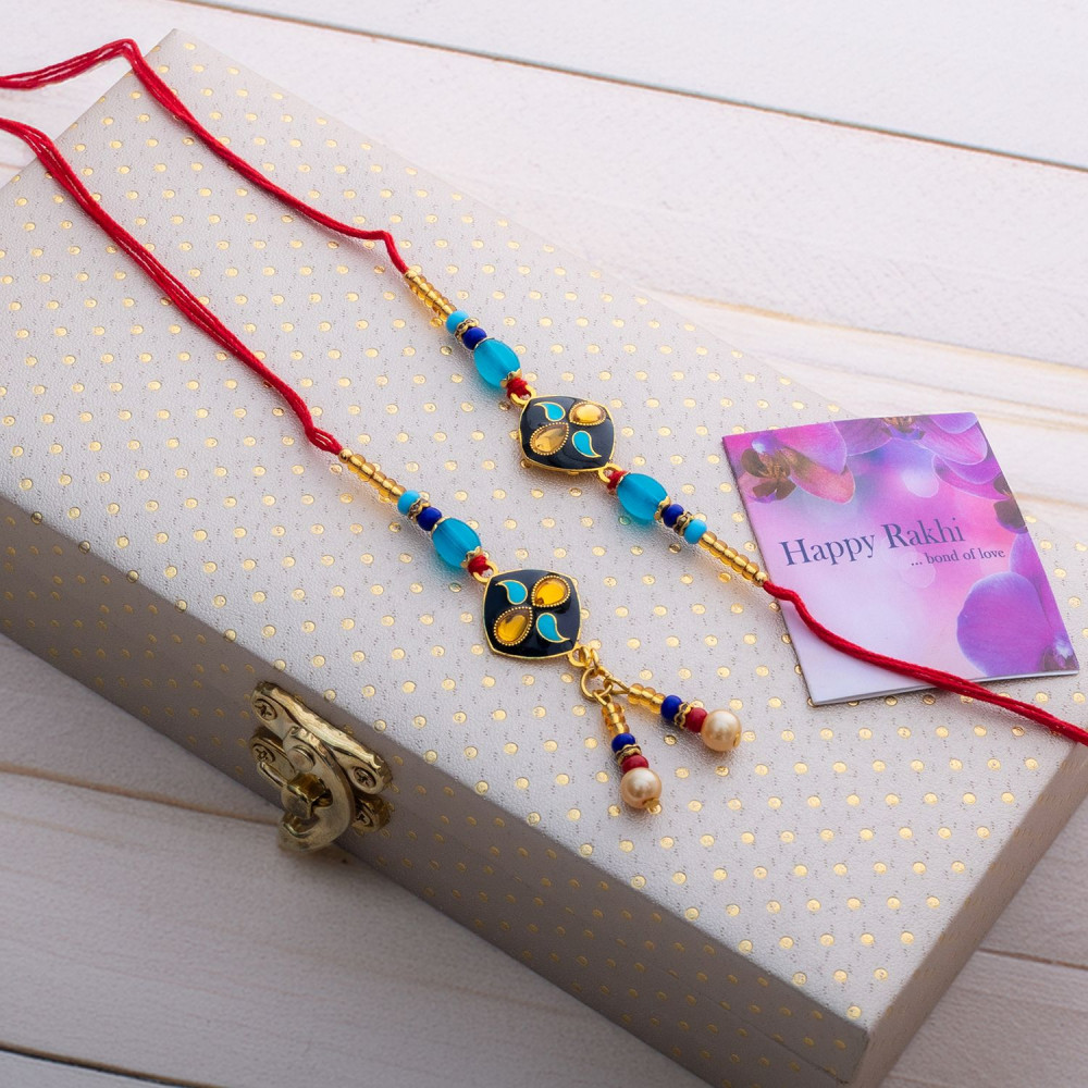 Fashion-Forward Rakhi Lumba Duo in Trendy Gift Box Fashion-Forward Rakhi Lumba Duo in Trendy Gift Box