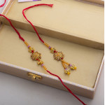 Festive Bhaiya Bhabhi Rakhi Set in Decorative Chest Festive Bhaiya Bhabhi Rakhi Set in Decorative Chest