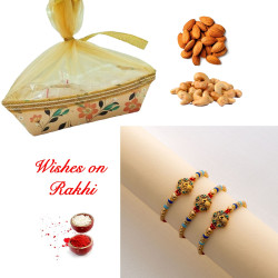 Festive Cashews and Almonds with Set of 3 Handcrafted Rakhi