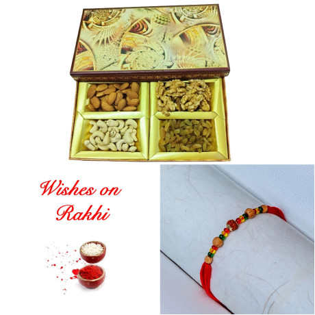 Festive Dry Fruits Selection with Rudraksh Rakhi
