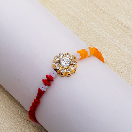 Floral Style AD Stud with Beads Rakhi