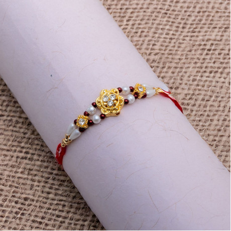Floral Style AD with Pearls Work Rakhi