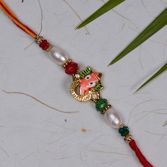 Ganeshji Rakhi with Pearls and Multicolor Beads