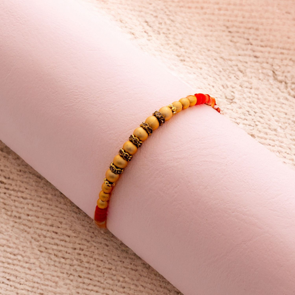 Golden and Red Beads Work Fancy Rakhi Golden and Red Beads Work Fancy Rakhi
