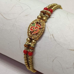 Golden Beads Work Traditional OM Rakhi