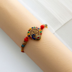 Gorgeous Enamel Peacock Rakhi with Colorful Beads