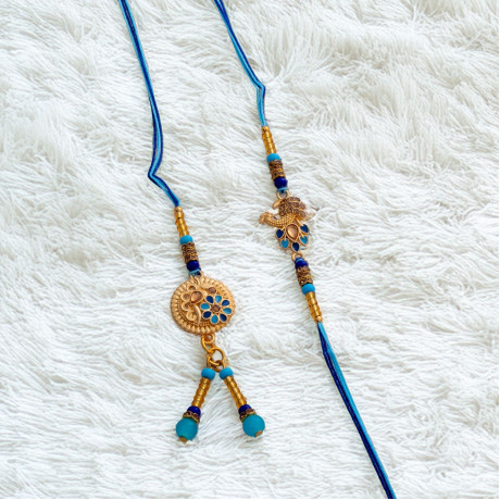 Graceful Bhaiya Bhabhi Rakhi Set with Colorful Stones