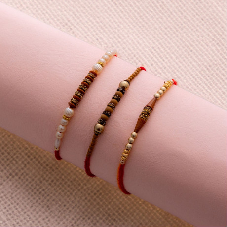 Graceful Set of 3 Rakhis with Pearls and Beads