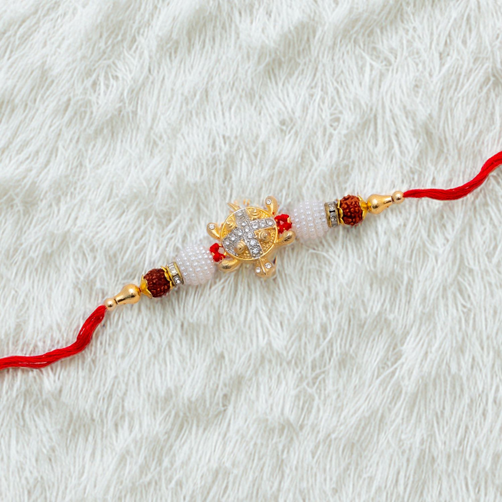 Hand Made Rakhi with AD Rudraksh Pearls and Beads PRPL222
