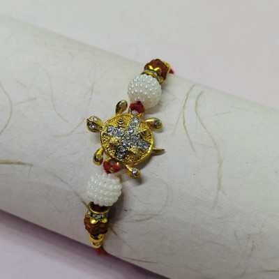 Hand Made Rakhi with AD Rudraksh Pearls and Beads