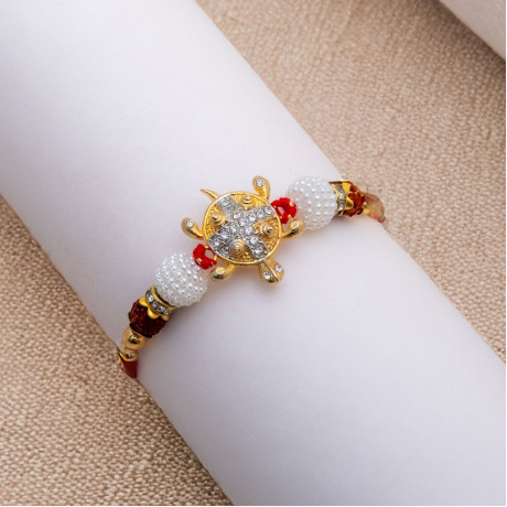 Hand Made Rakhi with AD Rudraksh Pearls and Beads