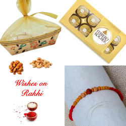 Handcrafted Rakhi with Dry Fruits and Ferrero Rocher Hamper