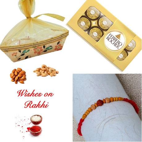 Handcrafted Rakhi with Dry Fruits and Ferrero Rocher Hamper