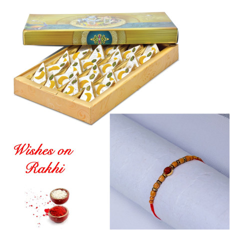 Handcrafted Rudraksh Rakhi with Dryfruit Sangam