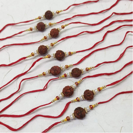 Handmade Set of 10 Rakhis with Rudraksh and Beads