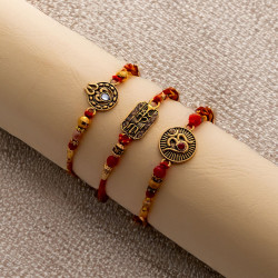 Handmade Set of 3 Divine Rakhis with Beads Handmade Set of 3 Divine Rakhis with Beads