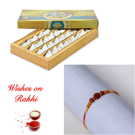 Kesar Katli and Rudraksh Rakhi Combo for Brother