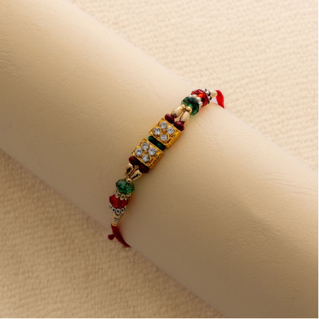 Lovely AD Crystals and Multicolor Beads Rakhi