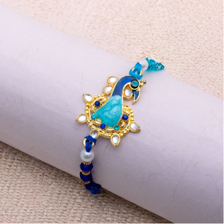 Lovely Meena Work Rakhi with Colored Beads