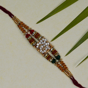 Lovely OM Rudraksh Rakhi with Multicolor Beads