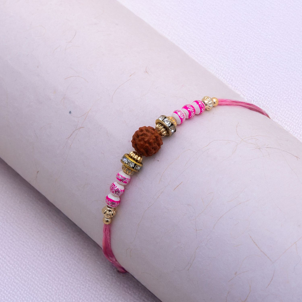 Lovely Rudraksh Beads and AD Stud Rakhi Lovely Rudraksh Beads and AD Stud Rakhi