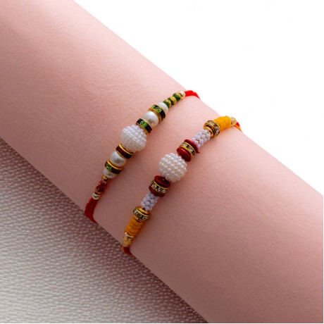 Luxurious Set of 2 Rakhis with Pearls and Beads