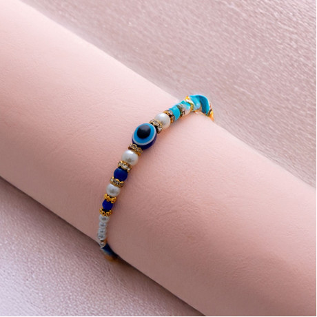 Luxury Pearl and Beads Rakhi with Evil Eye