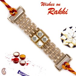 Metallic Bracelet Style Rakhi Embedded with Stones