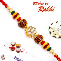 Multicolor Beads and AD Studded Rudraksh Rakhi