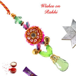 Multicolor Beads and Crystals Studded Lumba Rakhi