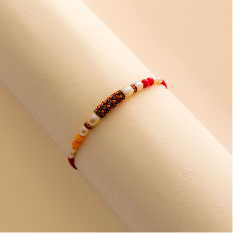 Multicolor Beads and Pearls Work Fancy Rakhi