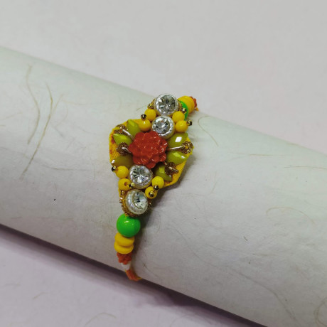 Multicolor Beads Pearls and AD Studded Rakhi