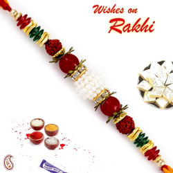 Multicolor Beads Studded Dual Rudraksh Rakhi