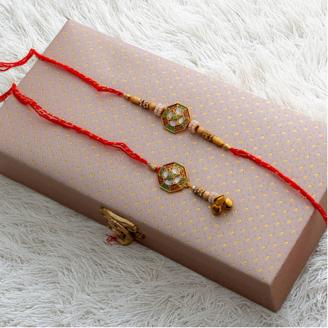 Multicolor Bhaiya Bhabhi Rakhi Pair with Decorative Gift Box