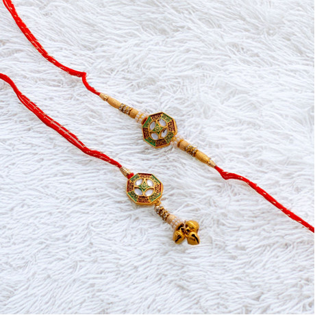 Multicolor Bhaiya Bhabhi Rakhi Pair with Enamel Work
