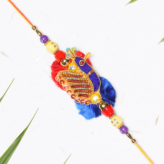 Multicolor Zardosi Work Peacock Rakhi Multicolor Zardosi Work Peacock Rakhi