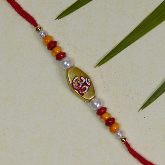 OM with Pearls and Multicolor Beads Rakhi