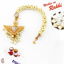 Pearl and American Diamonds Golden Bangle Style Lumba Rakhi