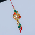 Pearls Stones and Colored Beads Work Lumba Rakhi