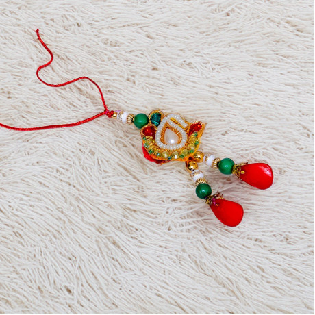 Pearls Stones and Colored Beads Work Lumba Rakhi
