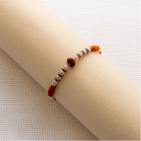 Premium Pearl Rakhi with Sacred Rudraksh