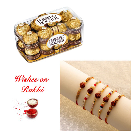 Premium Set of 5 Rakhis with Ferrero Rocher Delight